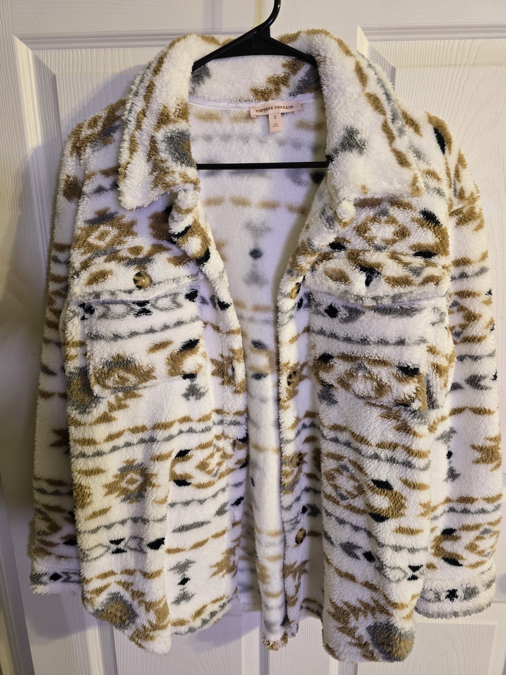 Cozy Plush Teddy Jacket in White and Brown -